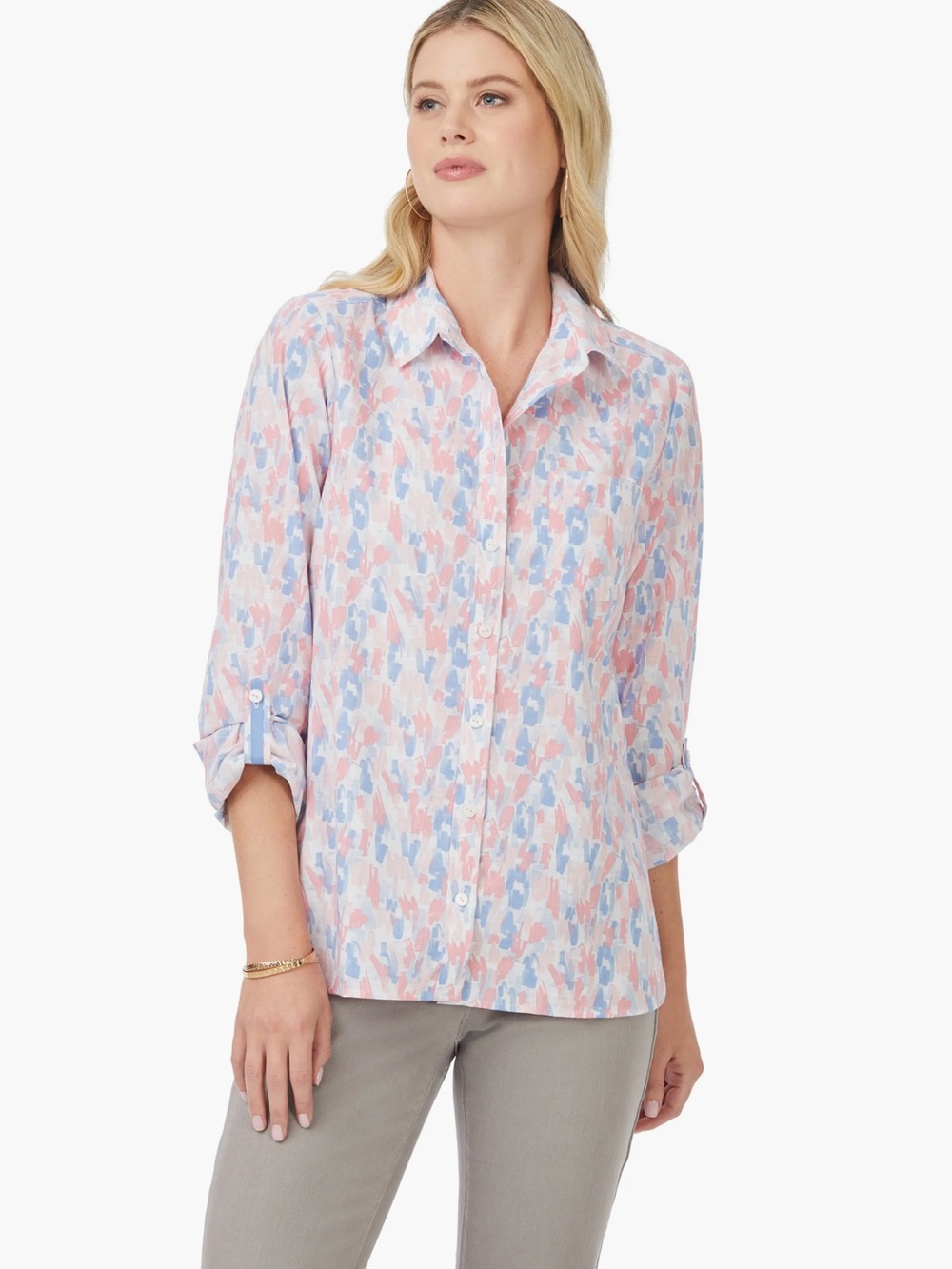 Foxcroft Cole Print Button-Down Shirt Size 12 non-iron